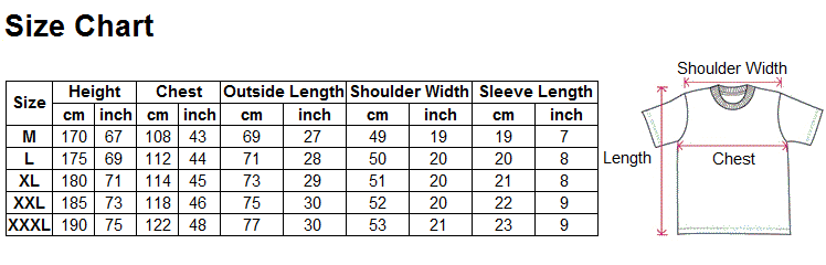 Kung Fu Clothing Uniform Size Chart